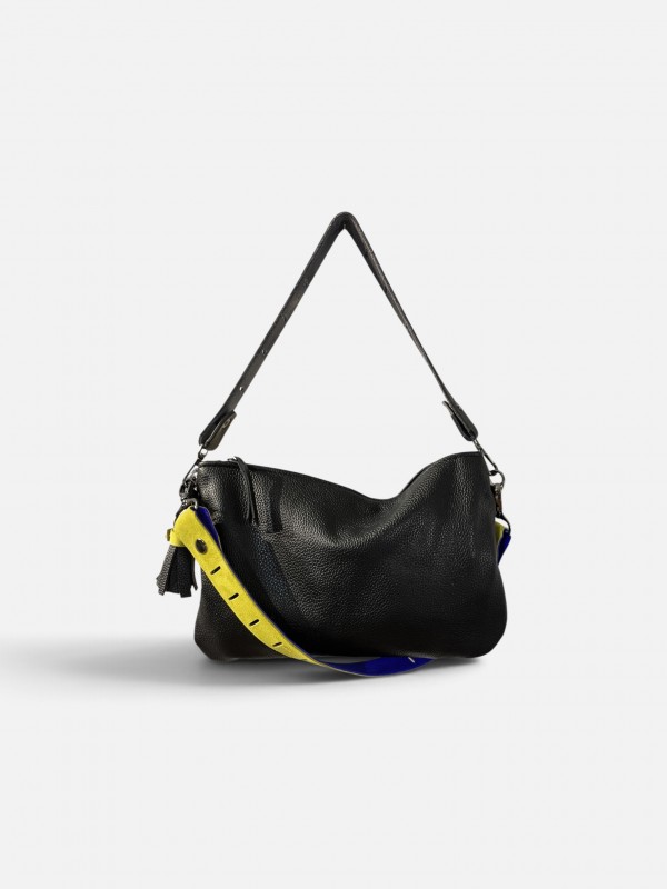 Dönüştürülebilir Siyah Flotter Baskılı Hakiki Deri Omuz Çantası / Clutch
