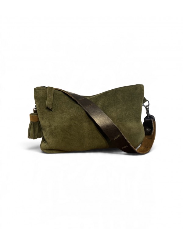Dönüştürülebilir Nefti Yeşil Süet Omuz Çantası / Clutch