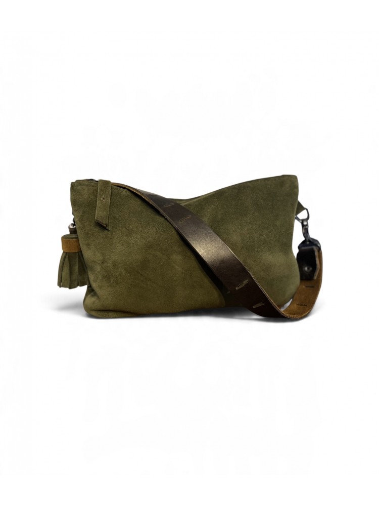 Dönüştürülebilir Nefti Yeşil Süet Omuz Çantası / Clutch