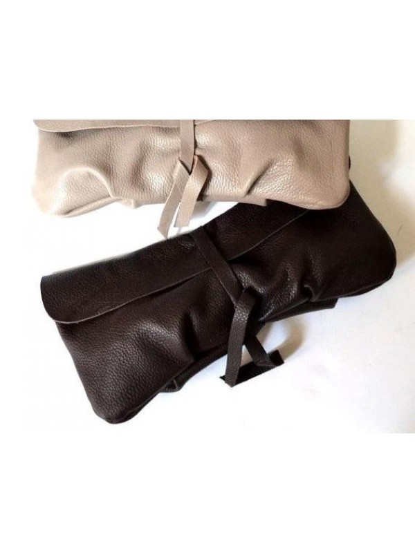 Kahverengi Deri El Çantası Clutch / Yumuşak Deri Kahve Çanta