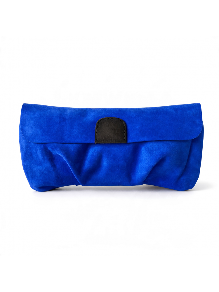 Gece Mavisi Hakiki Süet El Çantası, Saks Mavi  Renk Yumuşak Süetten Fermuarlı ve Kapaklı Clutch