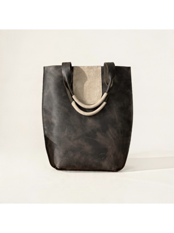 Füme Gri Crazy Deri Minimalist Tasarım Omuz Çantası / Tote Bag